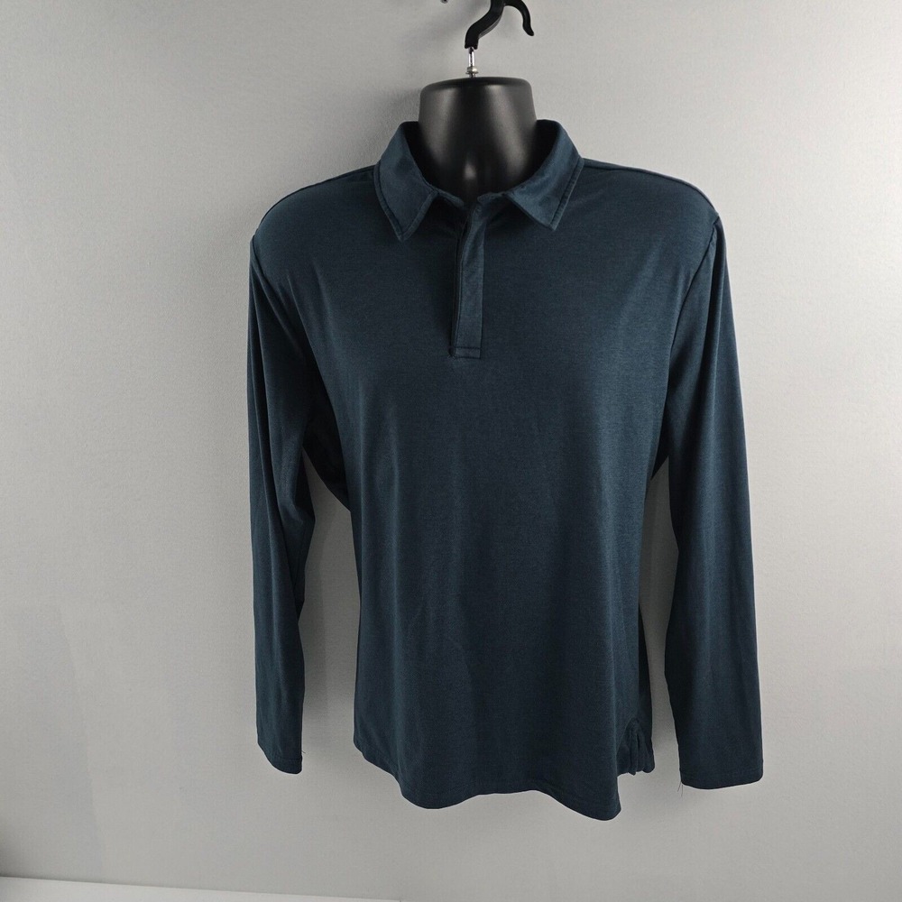 01.ALGO Performance Long Sleeve Polo Shirt UPF 40 Moisture Wicking Blue L 4514
